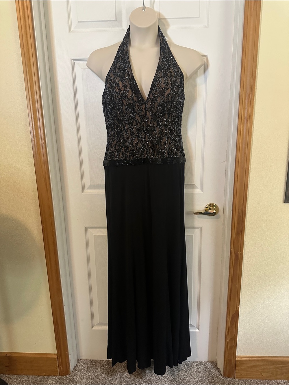 Tony Bowls Black Halter Lace Evening Gown